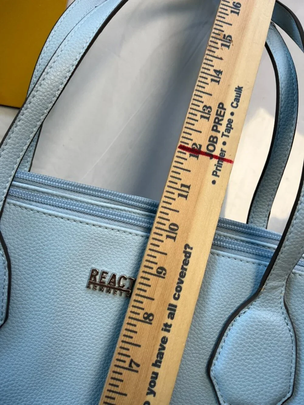 Kenneth Cole Reaction Light Blue Double Zip Shoulder Tote Handbag Faux Leather